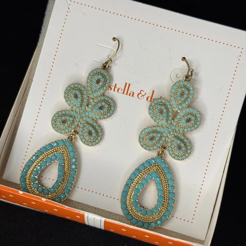 Stella & Dot Turquoise Capri Chandelier Earrings NWT - Picture 2 of 2